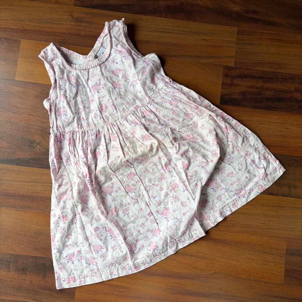 Cherokee Girls 5T Pink Floralโ Cotton Sleeveless Ruffle Neck Sundress Dress